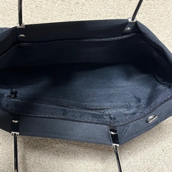 Black Nylon Mini Zip Tote Bag with Silver Toned Metal Handles 8"x9" - Picture 8 of 13